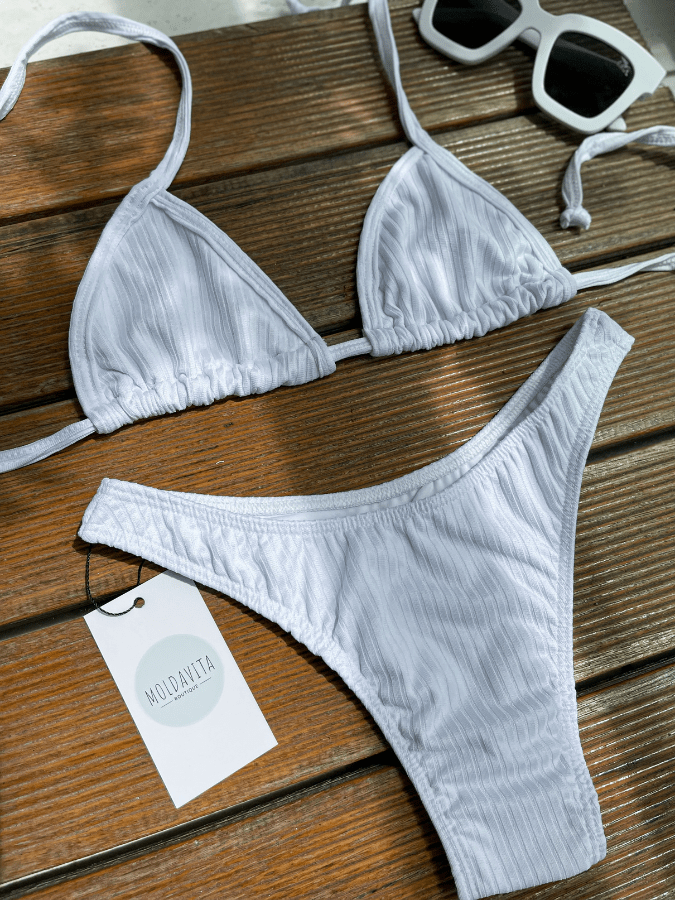 Biquíni Asa Delta Cortininha Branco Canelado