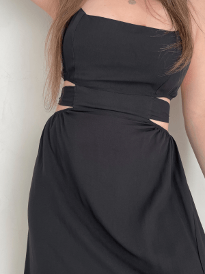 Vestido Midi com fenda Preto