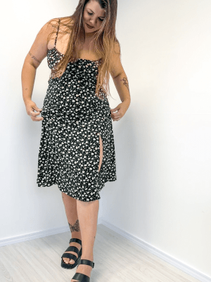 Vestido Midi Cecilia Floral Preto