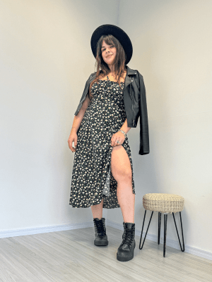 Vestido Midi Cecilia Floral Preto