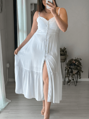 Vestido Midi com Botões Branco