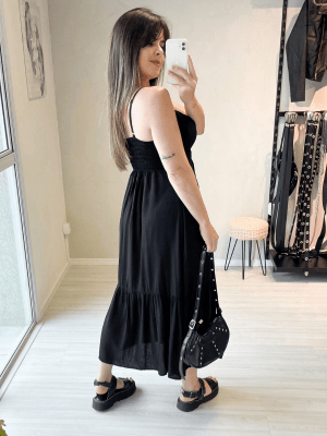 Vestido Midi com Botões Preto