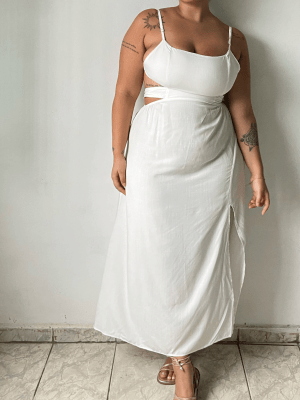 Vestido Midi com fenda Off White